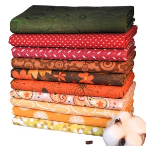Lot de 10 pièces de tissus de créateurs, couleurs d&#39;automne, 10 pièces Fat Quarters de créateurs mixtes, 2 1/2 yards au total, livraison gratuite