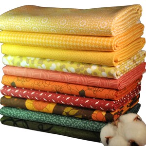 Lot de 10 tissus de créateurs, couleurs d&#39;automne B, 10 quartiers de graisse de créateurs mixtes, 2 1/2 yards au total, livraison gratuite