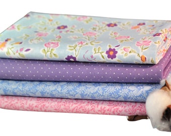 Flowers on Blue-B 4 Fat Quarters Bundle, 1 Yard Total