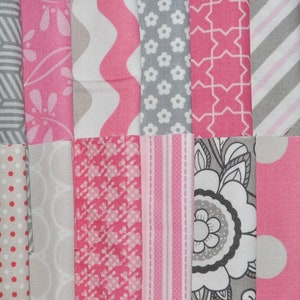Designer Fabric 5" Squares Charm Pack, Pink and Gray, 56 pieces, 100% cotton, Free Shipping
