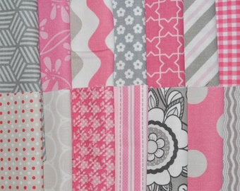Designer Fabric 5&quot; Squares Charm Pack, Pink and Gray, 56 pieces, 100% cotton, Free Shipping