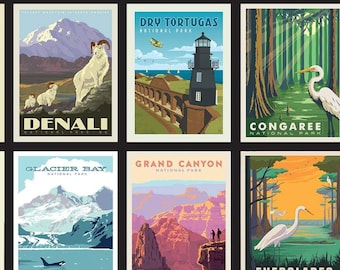 National Parks Posters Black, 20" cotton fabric