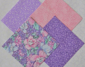 Violet and Pink Floral 4" Fabric Squares Charm Pack 100% cotton, 40 pieces