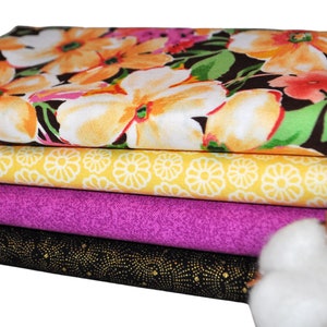 Watercolor Floral-B 4 Fat Quarters Bundle, 1 Yard Total, Free Shipping