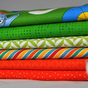 Celebrate Seuss Character Toss Green 6 Fat Quarters Bundle for Robert Kaufman, 1 1/2 yards total, Free Shipping