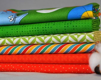 Celebrate Seuss Character Toss Green 6 Fat Quarters Bundle for Robert Kaufman, 1 1/2 yards total