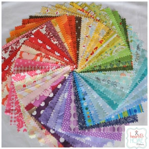 Designer Fabric 5&quot; Squares Charm Pack Rainbow, 50 different pieces, 100% cotton, Free Shipping