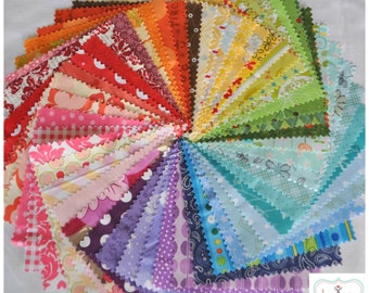 Designer Fabric 5&quot; Squares Charm Pack Rainbow, 50 different pieces, 100% cotton, Free Shipping