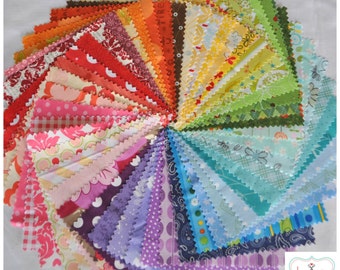 Designer Fabric 5" Squares Charm Pack Rainbow, 50 different pieces, 100% cotton, Free Shipping