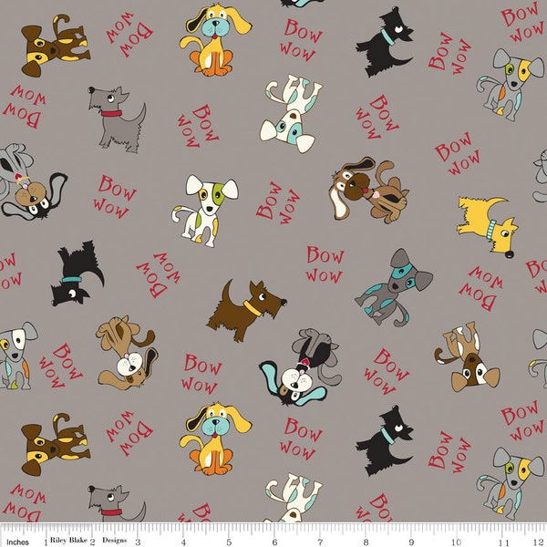 Puppy Park Dogs Gray by Bella Blvd. for Riley Blake, 1/2 yard