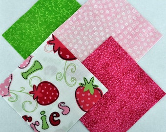 Strawberries 4" Fabric Squares Charm Pack, 40 pieces 100% cotton