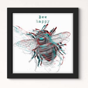 Stampa artistica digitale collage "Bee Happy". Arte murale ispiratrice. Decorazione moderna con natura. Stampa con messaggio positivo. Giclée Fine Art.