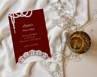 Henna Night Invitation, Burgundy Pearl Islamic Wedding Invite, Muslim Mehndi Night Card, Editable Canva Template, Digital Download