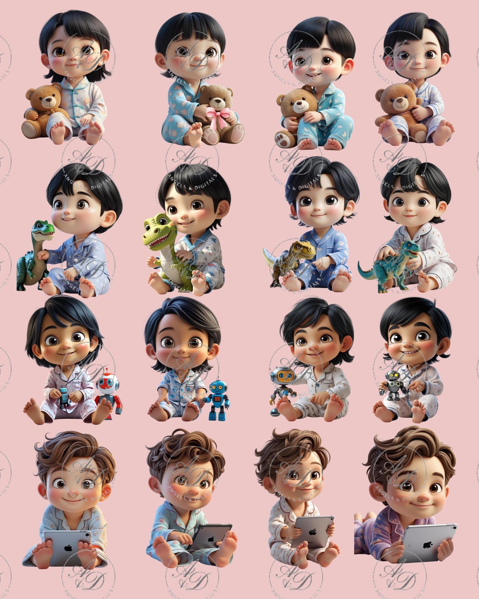 Boys Pajama Party Clipart PNG Sleepover \ Slumber Party Graphics Cute ...