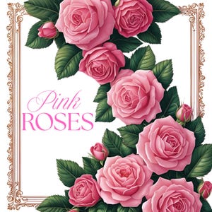 Elegant Pink Roses Clipart Collection – DIGITAL Floral Borders & Blossoms for Invitations, Cards Scrapbooking, Crafts Transparent Background