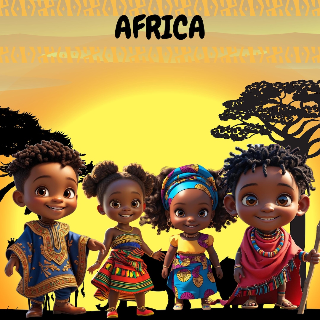 African Kids Black Children Clipart Bundle Cute PNG Illustration for ...