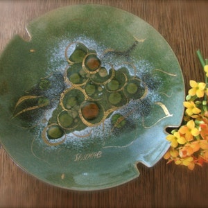 Green Enamel Ashtray or trinket holder- Signed by Sascha Brastoff