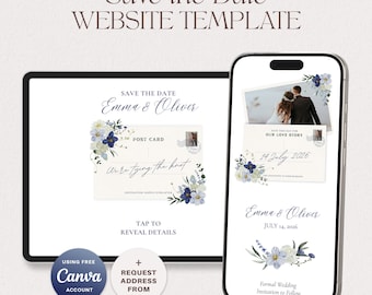 Animierte Save the Date Website Vorlage, Blumen Hochzeitseinladung, Canva bearbeitbar (Digital Download)