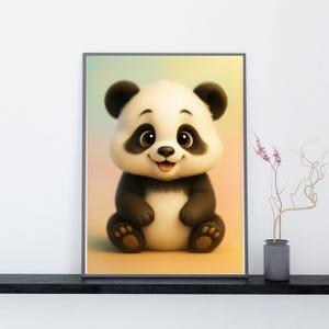 Póster de panda adorable, arte mural vertical de animales, impresión para guardería, decoración de habitación infantil, arte para sala de juegos, regalo para amantes de los animales.