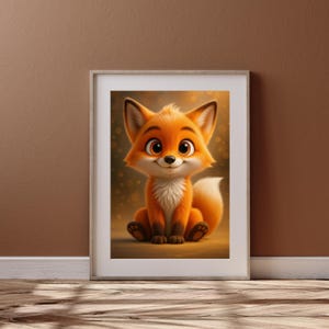 Póster de zorro adorable, personaje de Animal Love Squad, arte de pared caprichoso para habitación infantil, guardería o regalo para amantes de los animales.