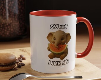 Adorable Animal Coffee Mug, Sweet Like Me, Gift for Animal Lovers, Black Handle Accent Cup, Cute, Funny Kitchen Decor