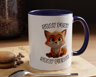 Stay Foxy Coffee Mug, Cute Fox Gift for Animal Lovers, Motivational Office Mug, Fun Pet Lover Decor, 11oz Ceramic Cup