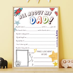Tout sur mon père à imprimer : cadeau de fête des pères, entretien avec le père, questionnaire pour enfants, téléchargement immédiat