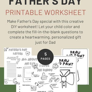 Paquete de actividades para el Día del Padre: Entrevista, carta y páginas para colorear para papá (imprimibles) - 5 divertidas hojas de trabajo DIY para niños / Todo sobre mi papá