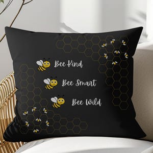 Bee Kind Square Pillowcase - Cozy Home Decor, Bee Inspirational Gift, Nature Lover&#39;s Accessory, Bee Themed Room Decor, Cute Bee Pillow Cover