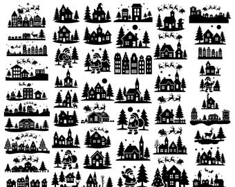 Christmas Villages Svg, Christmas Town Svg, Christmas Houses Svg, Glowforge Svg, Christmas Tree Svg, Christmas Svg, Files For Cricut