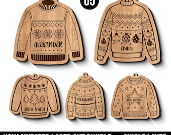 Ugly Sweater Christmas Svg, Digital Cut File Glowforge CNC, Holiday Ornament Laser Cut Templates Svg Eps Ai Dxf Dwg Pdf Png