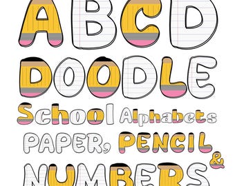 Back to School Doodle Alphabet PNG, Cute Teacher Clipart Letters, Pencil Font Bundle, Hand Drawn Sublimation Alpha Pack, Groovy SVG