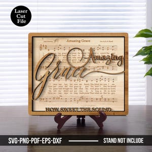 Amazing Grace 3D Laser Cut Sheet Music Sign | Christian Wall Art SVG | Faith Decor File for Cricut Glowforge & Laser Cutting