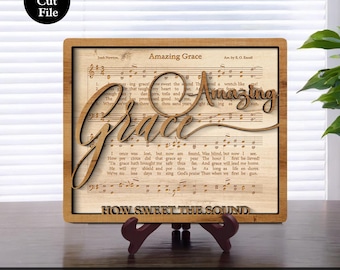 Amazing Grace 3D Laser Cut Sheet Music Sign Christian Wall Art SVG Faith Decor File for Cricut Glowforge & Laser Cutting