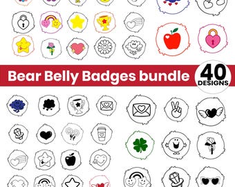 ケアベアベリーバッジSVG PNGバンドル、ケアシルエット、ベアバッジデジタルファイル、ベアステッカー、即時ダウンロード