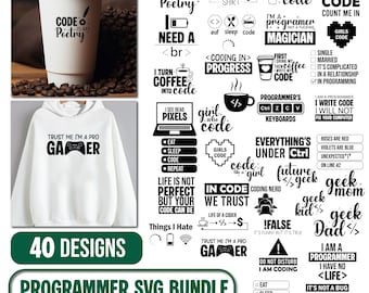 Paquete SVG con frases divertidas de codificación: diseños para programadores, desarrolladores y geeks (descarga digital)