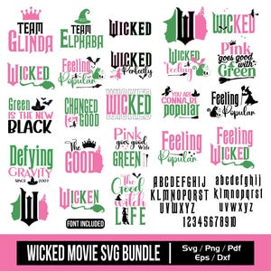 Wicked Film SVG, Wicked Vektor Art, Wicked Pink und Grün SVG, Wicked and Wicked Veränderung für guten Glitzer SVG Bundle, Cricut & Silhouette