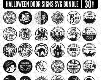Pacchetto SVG di cartelli per porte di Halloween: 30 disegni spettrali (download digitale)