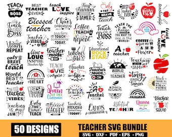 50 leraar SVG-bundel, leraar leven SVG, leraar citaat SVG, leraar elementen SVG, leraar SVG, terug naar school SVG, potlood SVG, school SVG, png