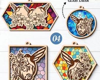 Hummingbird Suncatcher SVG Bundle | Layered Laser Cut Files | Stained Glass Bird SVG | Glowforge Cricut Dxf Eps Png | Window Hanging Decor