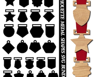 Pacchetto di file SVG a forma di medaglia, taglio laser per medaglie, design per medaglie in legno, modelli a forma di premio, medaglie vuote, fai da te, Silhouette, Cricut, download immediato