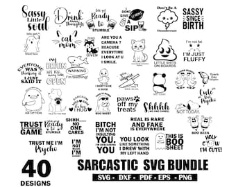 Sarcastic Quotes SVG Bundle: 40 Funny Designs (Digital Download)