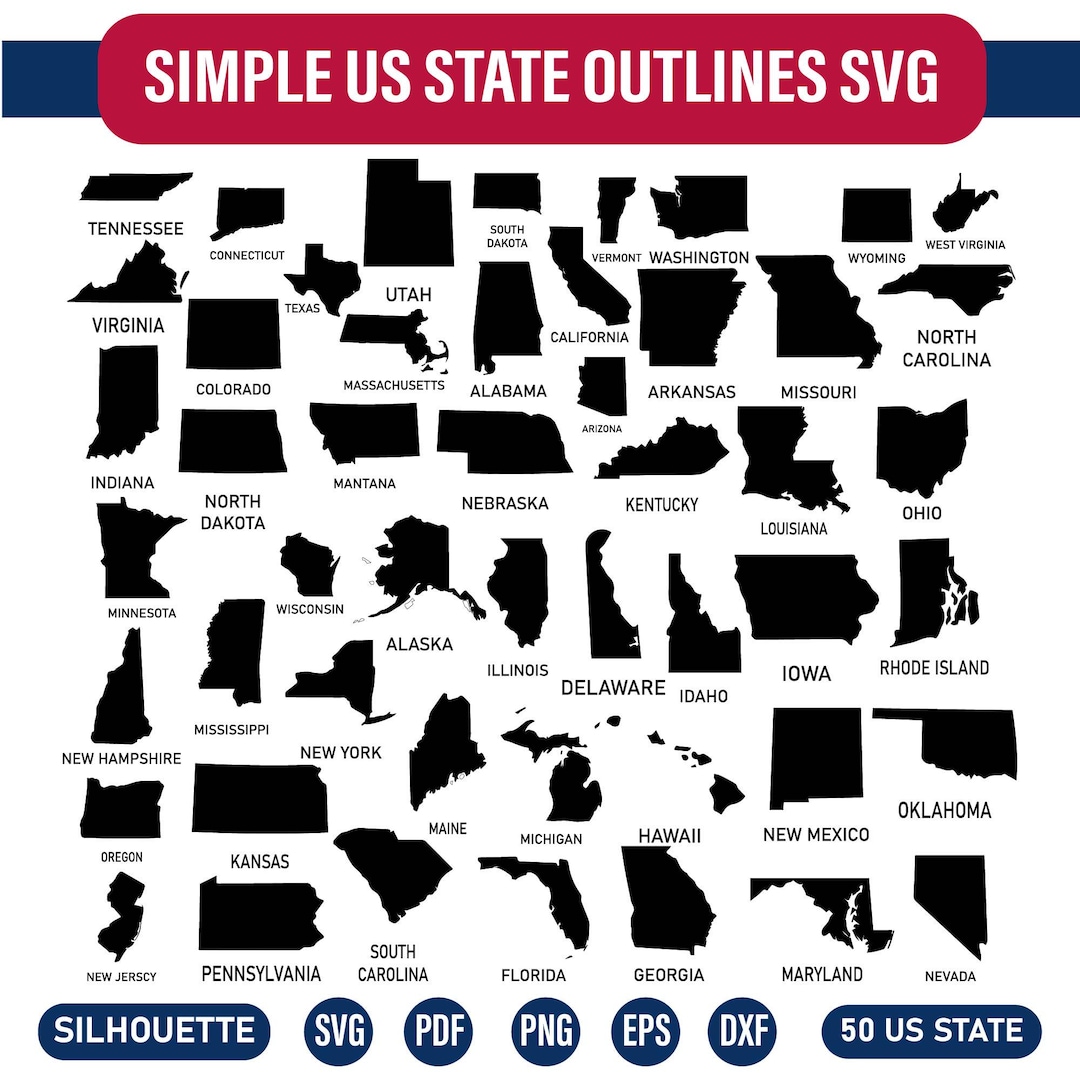 Vector State Outlines US State Outlines SVG Bundle | 50 States Svg | USA Map Silhouette Svg ...
