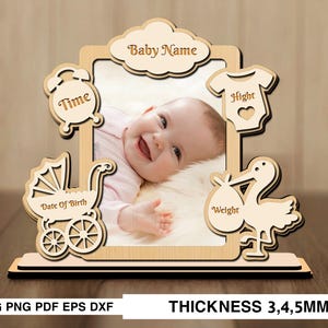 Personalized Baby Photo Frame SVG | Birth Stat Frame | Laser Cut Files | Newborn Keepsake | Glowforge | Baby Shower Gift