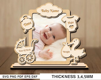 Personalized Baby Birth Stat Photo Frame SVG: Laser Cut File (Digital Download