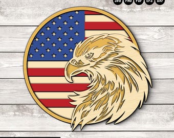 American Flag Eagle Laser Cut, Eagle SVG, USA Anniversary, 4th of July Svg, Patriotic Independence Day, Patriotic Eagle Wood Ornament