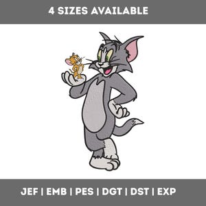 Tom en Jerry cartoon borduurontwerp - cartoon machineborduurontwerp - kat en muis patch bestand-4 maten - direct downloaden
