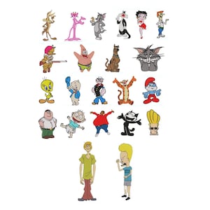 Pacchetto di 22 disegni per macchine da ricamo con personaggi dei cartoni animati di fama mondiale - download immediato