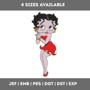 Cartoon girl machine embroidery file - Vintage girl embroidery designs - Betty style cartoon embroidery for Girls - 4 sizes