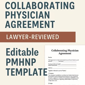 Peut inclure: Modèle de contrat de collaboration entre médecins modifiable. Le document a été examiné par un avocat et comprend des sections pour les parties, l'objet et la portée.